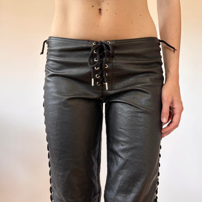Low Rise Cheeky Lace Up Leather Pants (XS/S)