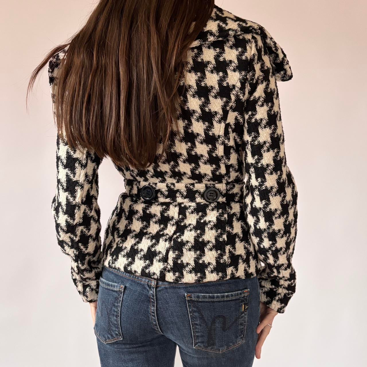 Y2K Houndstooth Belted Coat (XS/S)