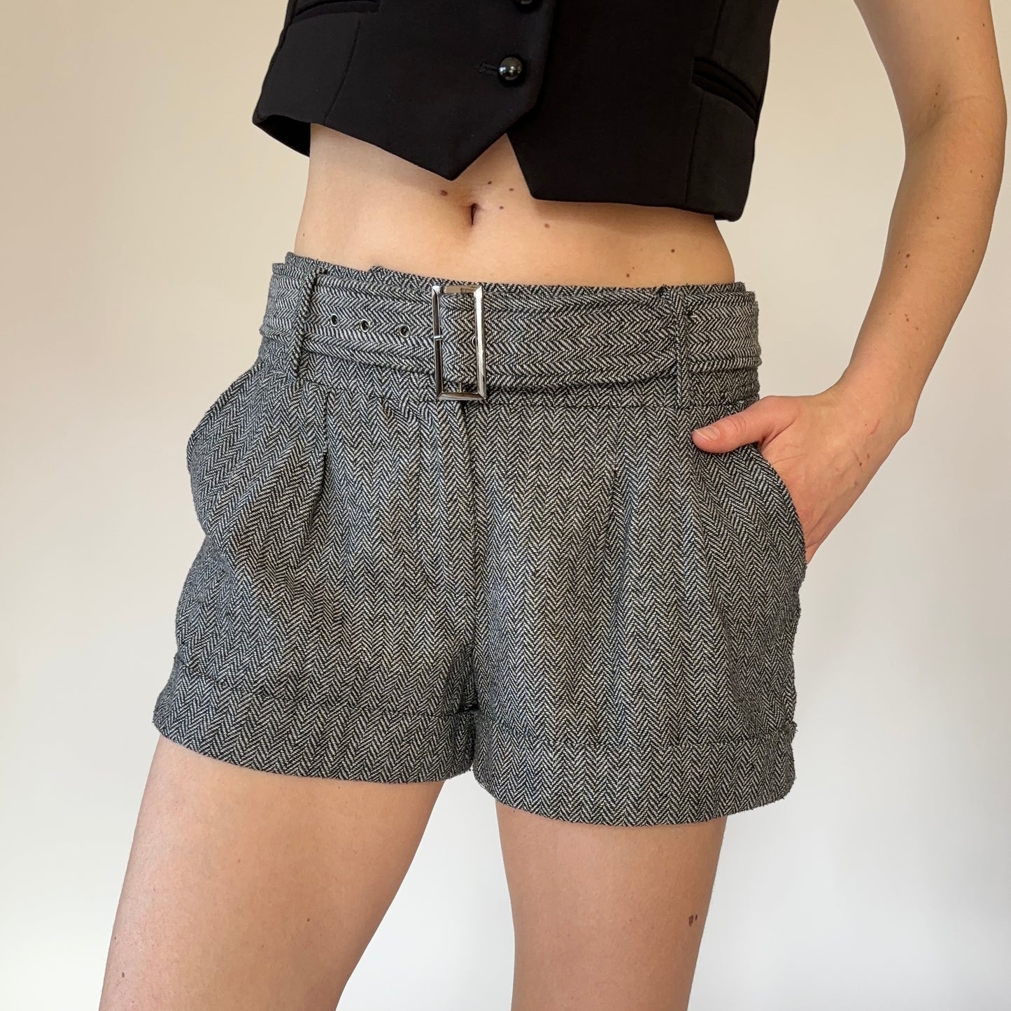 2000s Belted Tweed Shorts (S)