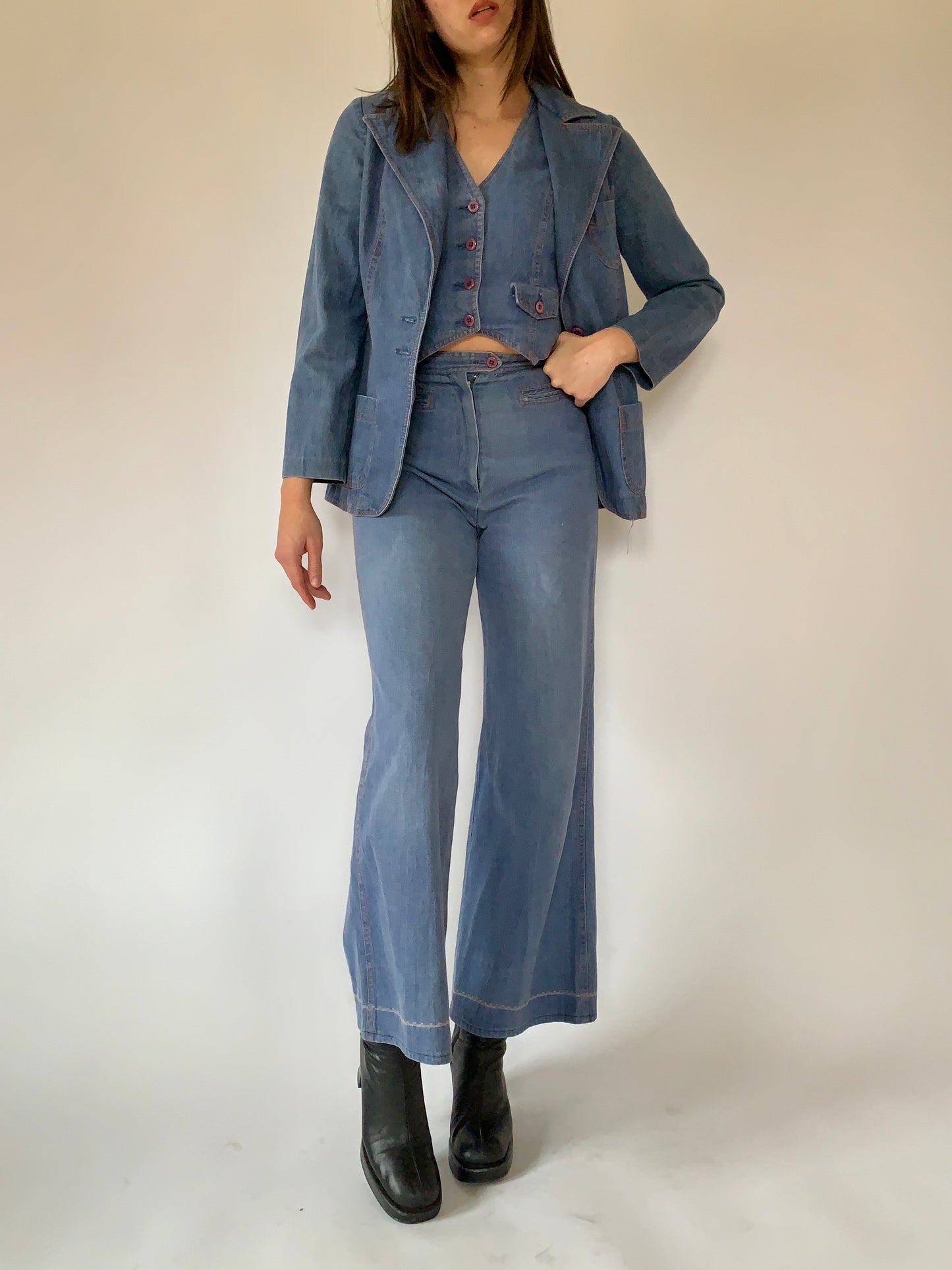Vintage 1970s Denim Suit - Small