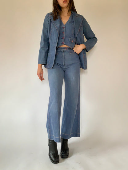 Vintage 1970s Denim Suit - Small