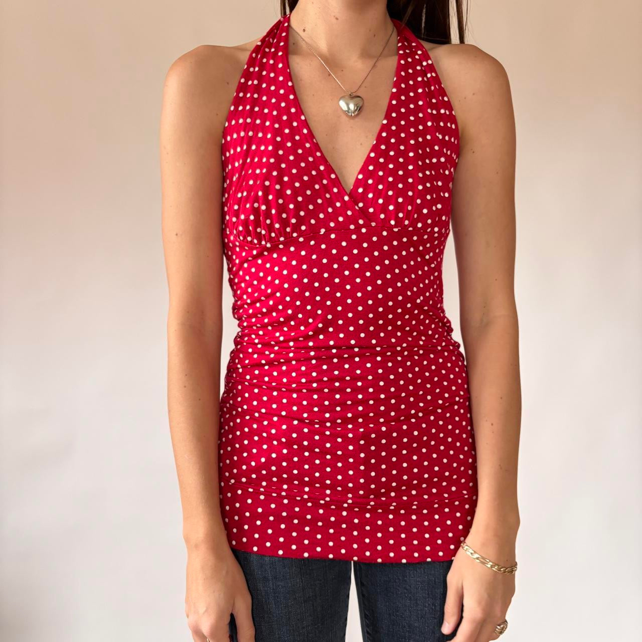 Red Polka Dot Halter Top (M)