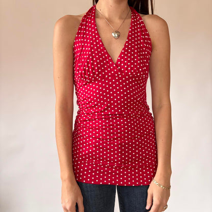 Red Polka Dot Halter Top (M)