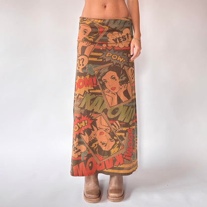 Y2K Graphic Pop Art Maxi Skirt (M/L)