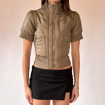 Y2K Olive Puffer Top (S)