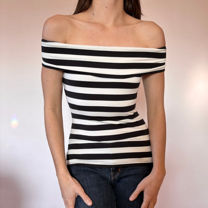 Bebe Y2K Striped Off Shoulder Top (XXS)