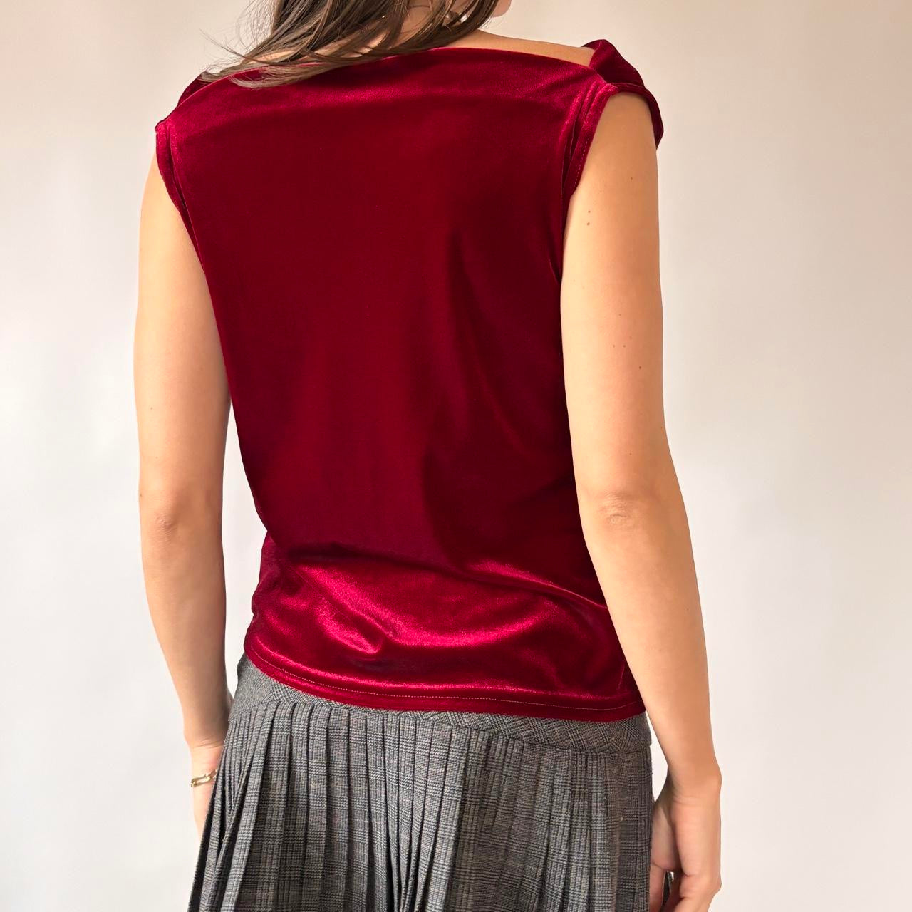 90s Red Velvet Cowl Neck Top (M)