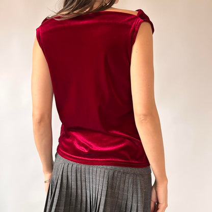 90s Red Velvet Cowl Neck Top (M)