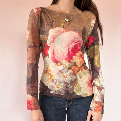 90s Floral Printed Longsleeve Top (L)