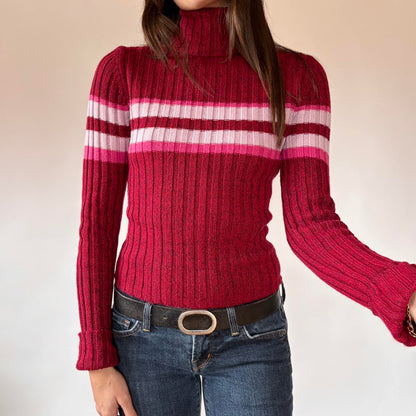90s Rave Striped Turtleneck Sweater (S)