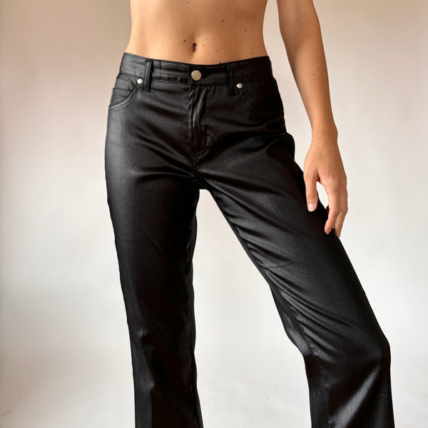 90s Wet Look Black Flares (XS)