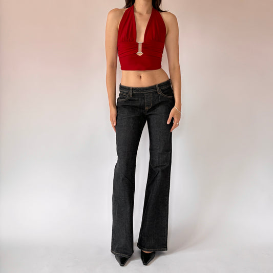 Y2K Side Zip Jeans - Black Wash (S)