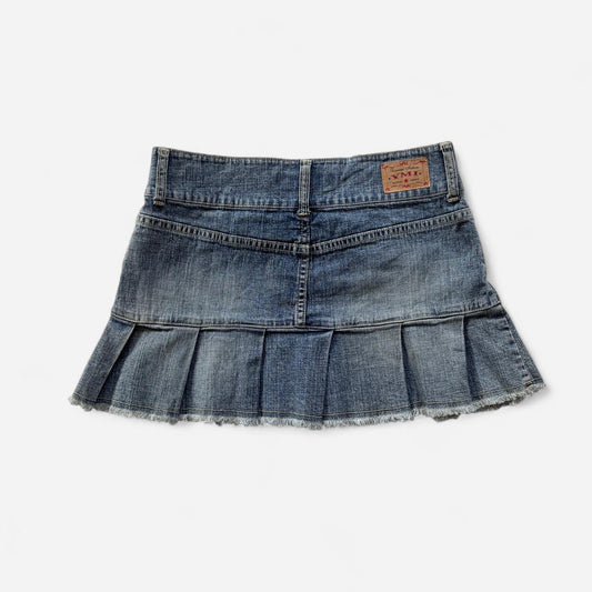 Y2K Pleated Denim Mini Skirt (S)