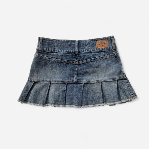 Y2K Pleated Denim Mini Skirt (S)