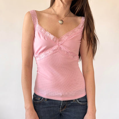 Y2K Baby Pink Mesh Cami (M/L)