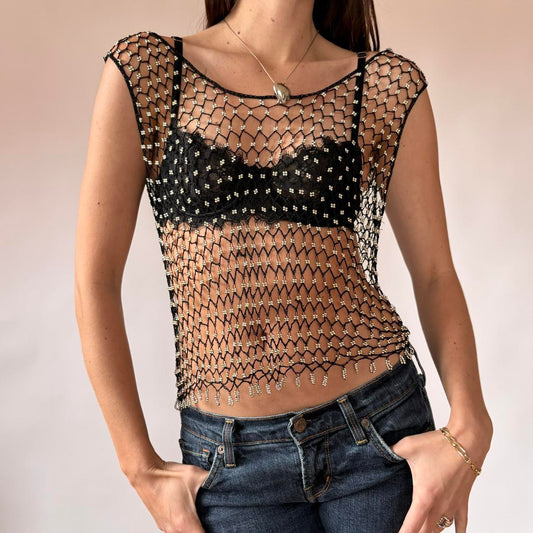 Beaded Crochet Net Top (S-L)