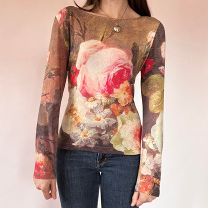90s Floral Printed Longsleeve Top (L)
