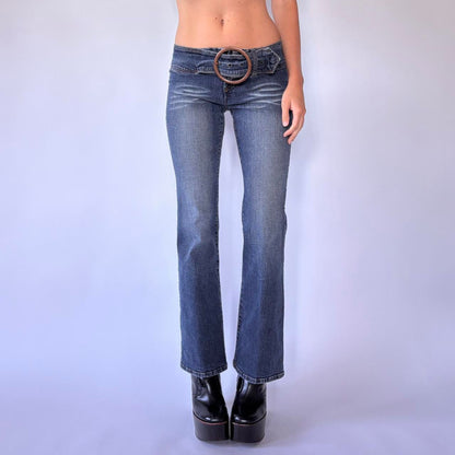 Y2K O-Ring Belted Low Rise Jeans (XS)