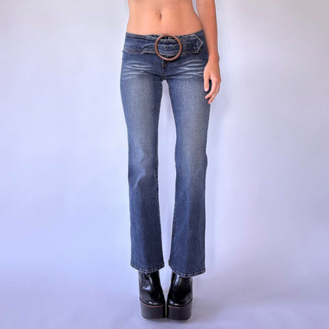 Y2K O-Ring Belted Low Rise Jeans (XS)