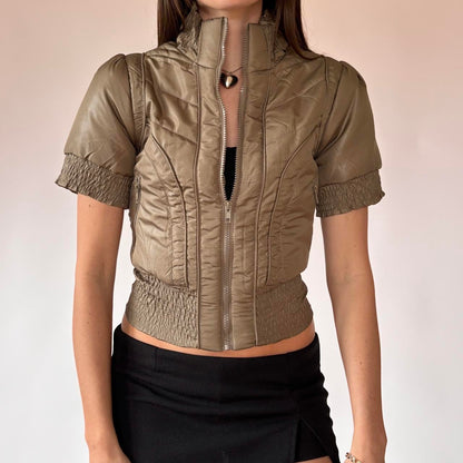 Y2K Olive Puffer Top (S)