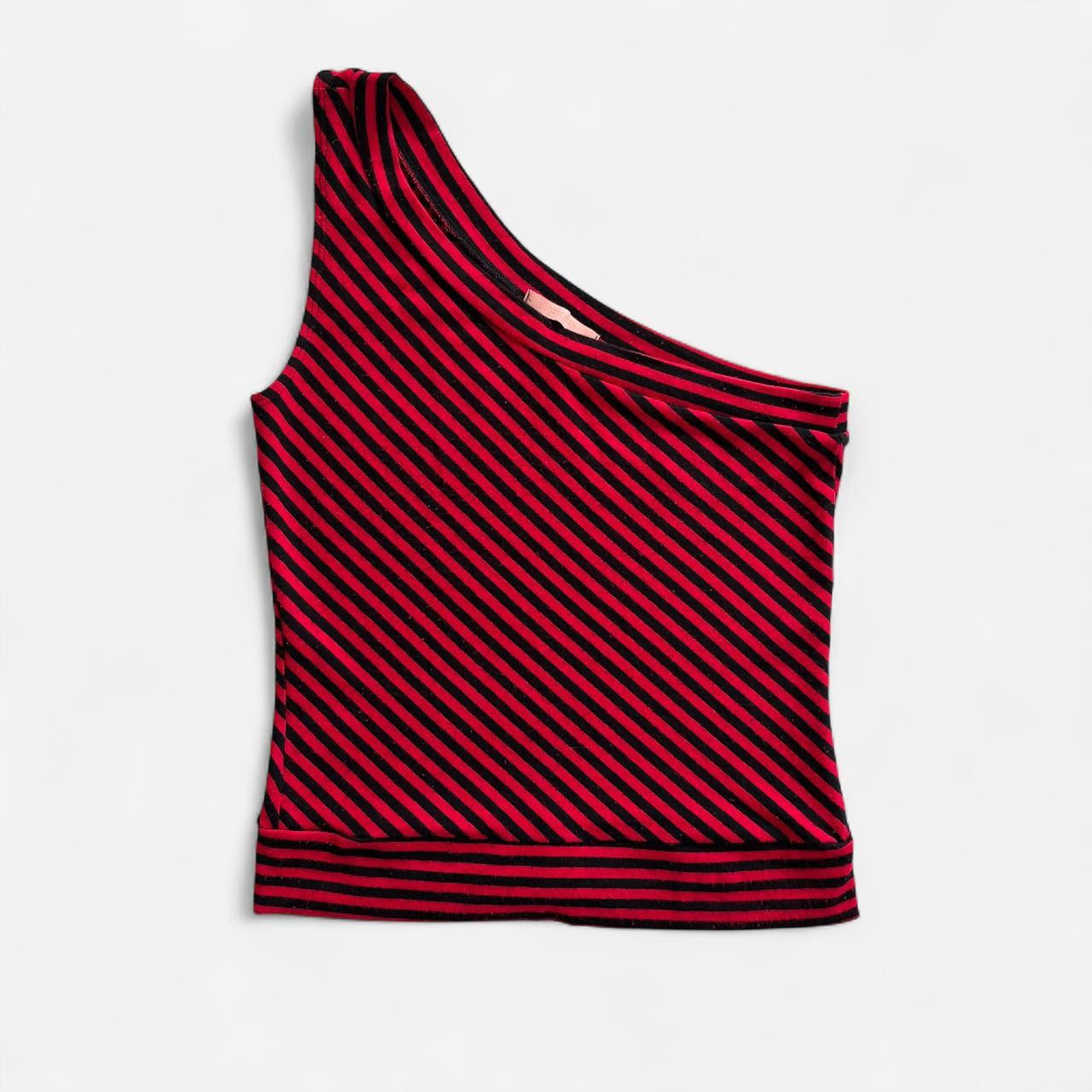 90s Forever 21 Stripy One Shoulder Top (S/M)