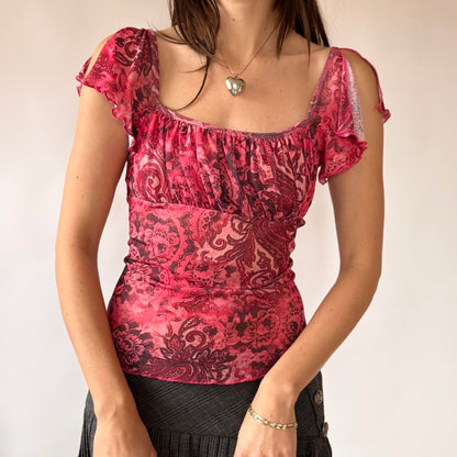 Y2K Paisley Mesh Top (S/M)
