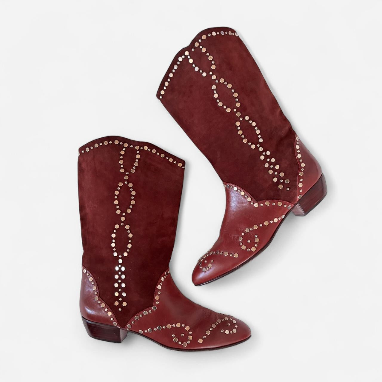 80s Italian Burgundy Studded Boots (10)