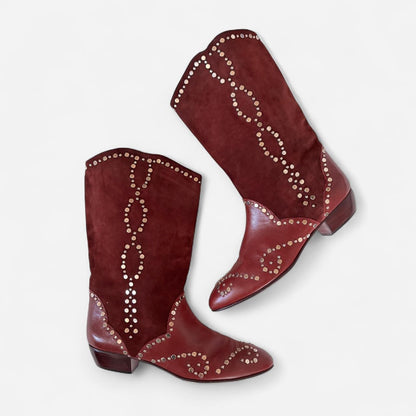 80s Italian Burgundy Studded Boots (10)