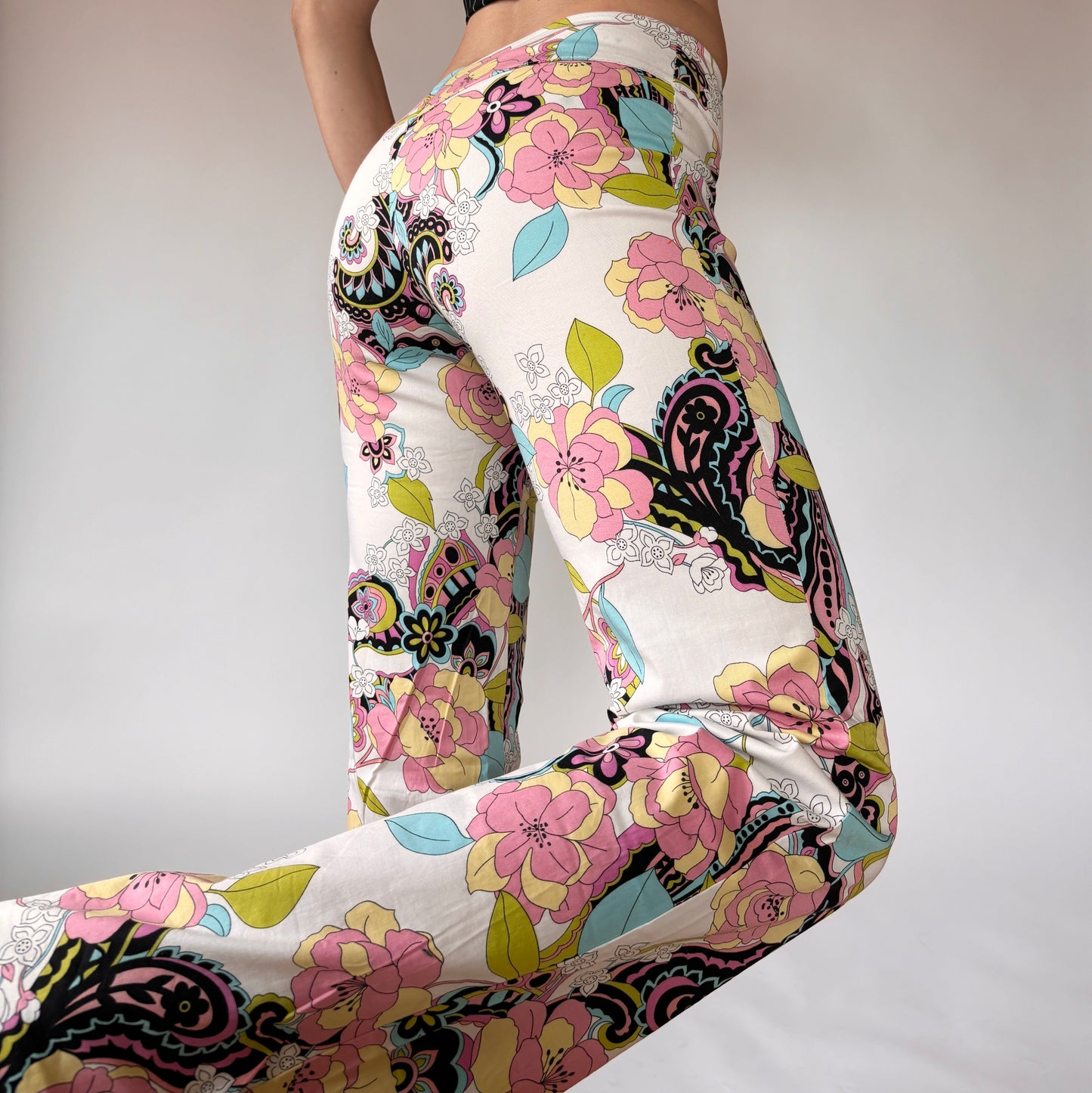Y2K Floral Print Flares (XS)