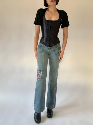 Y2K Floral Embroidered Jeans - Small