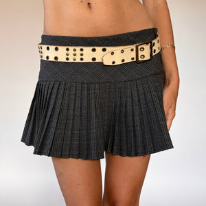 Cream Studded Leather Grommet Belt (XS-M)