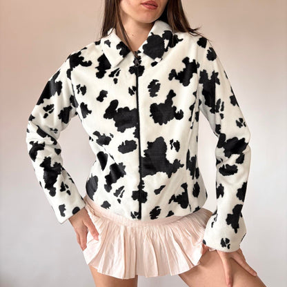 90s Fuzzy Cow Print Jacket (M)