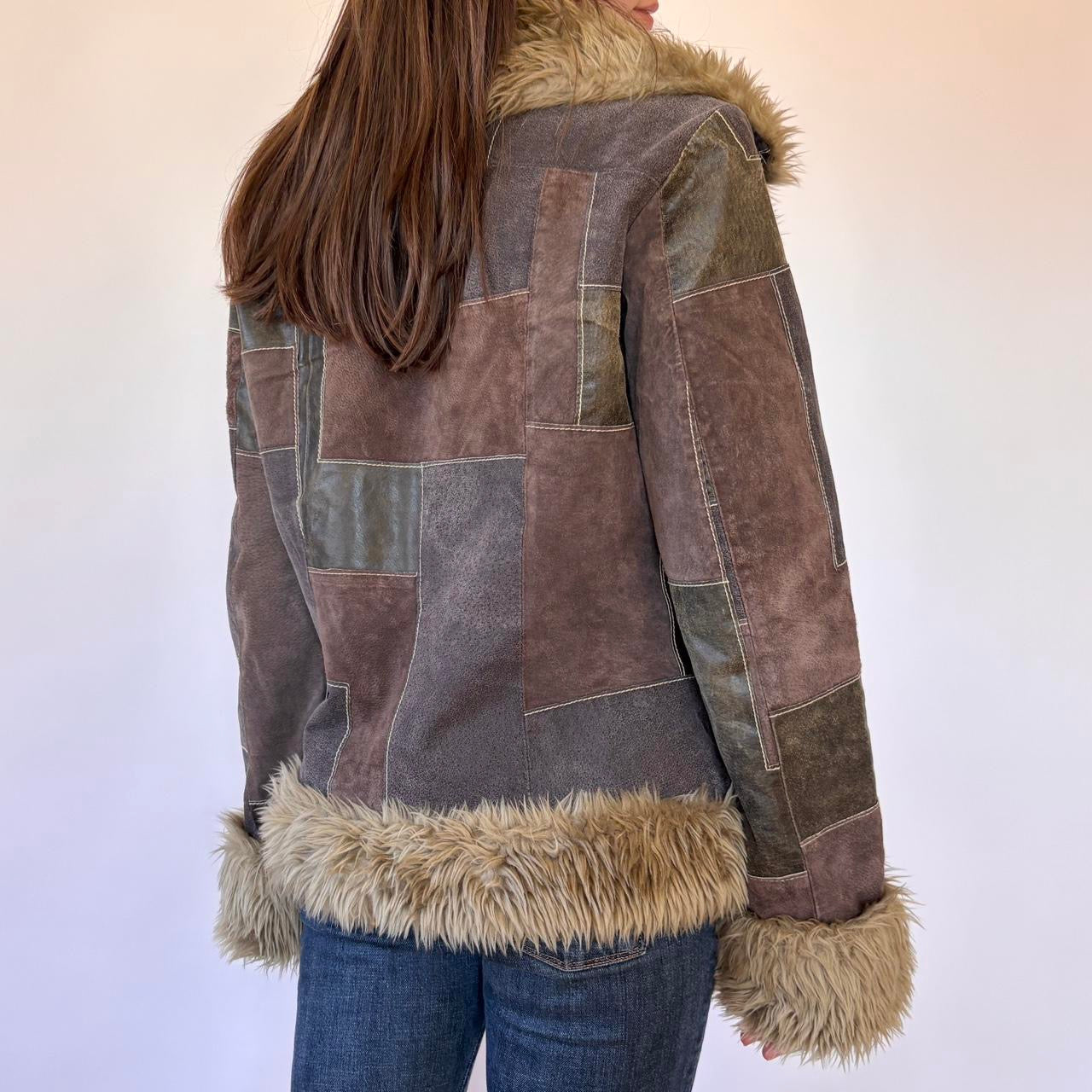 Y2K Patchwork Leather & Faux Fur Jacket (M)
