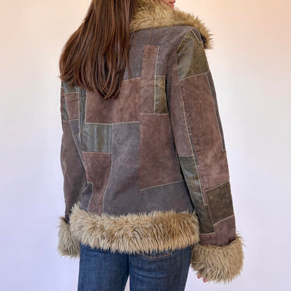 Y2K Patchwork Leather & Faux Fur Jacket (M)