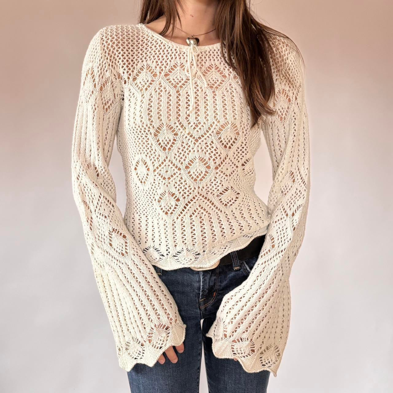 90s Crochet Bell Sleeve Sweater (M/L)
