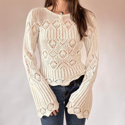 90s Crochet Bell Sleeve Sweater (M/L)