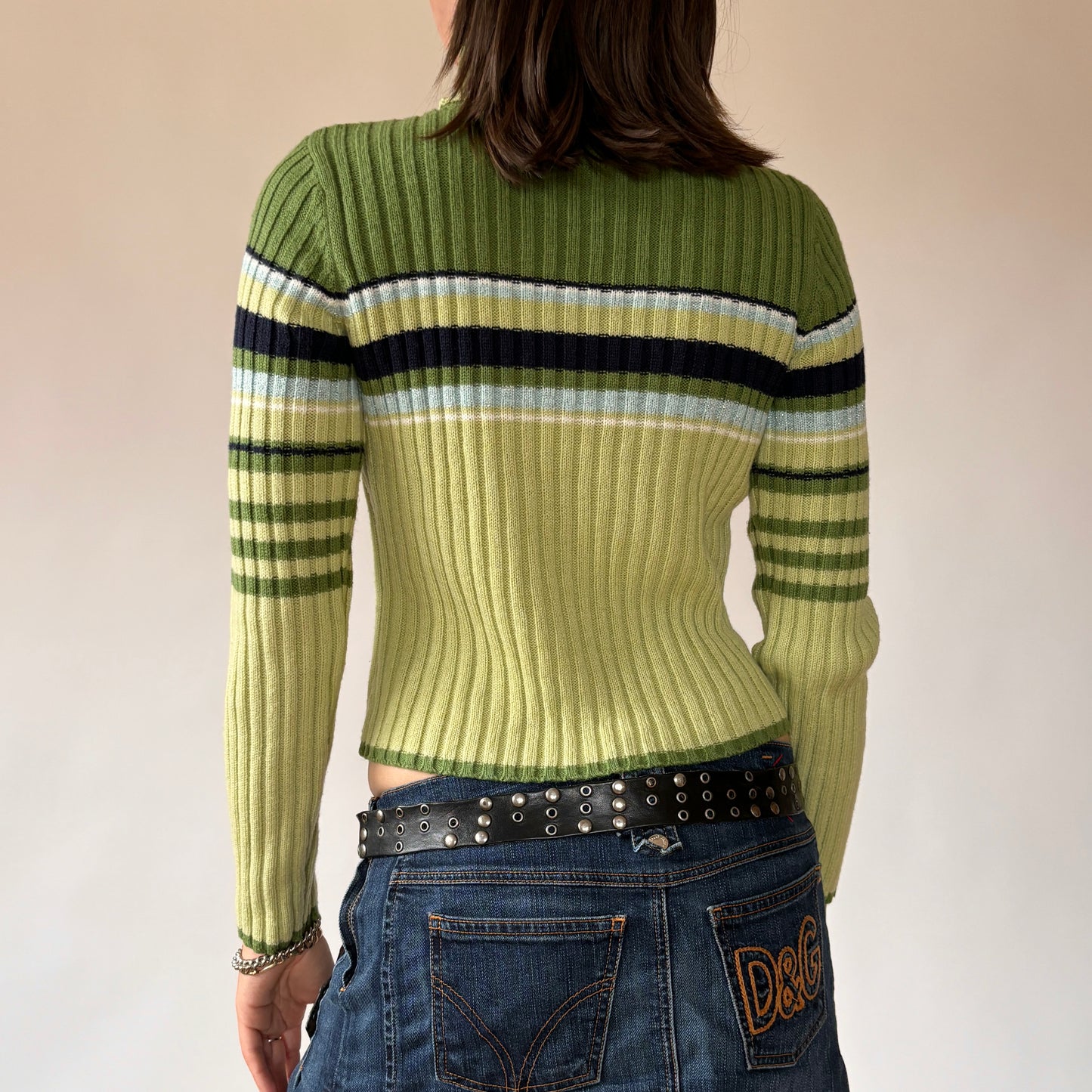 90s Key Lime Striped Turtleneck (S/M)