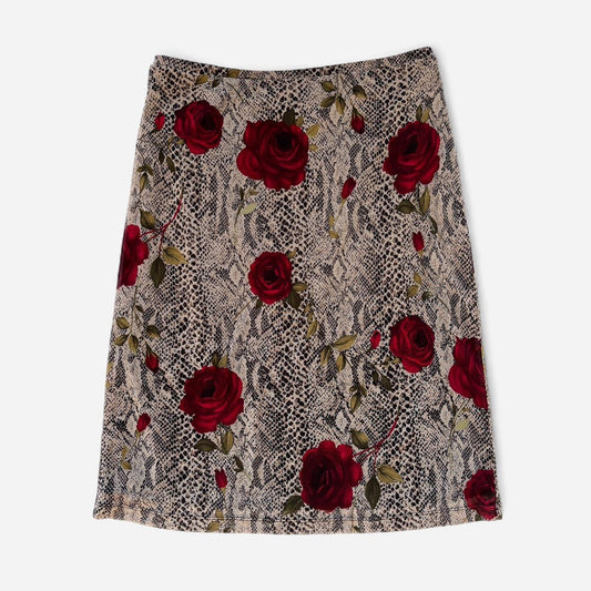 90s Mesh Snakeskin Rose Midi Skirt (L)