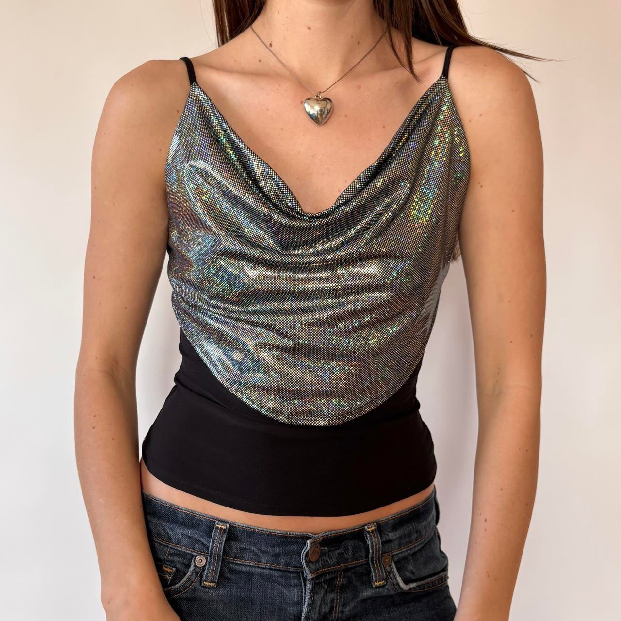 Y2K Disco Cowl Neck Top (S/M)
