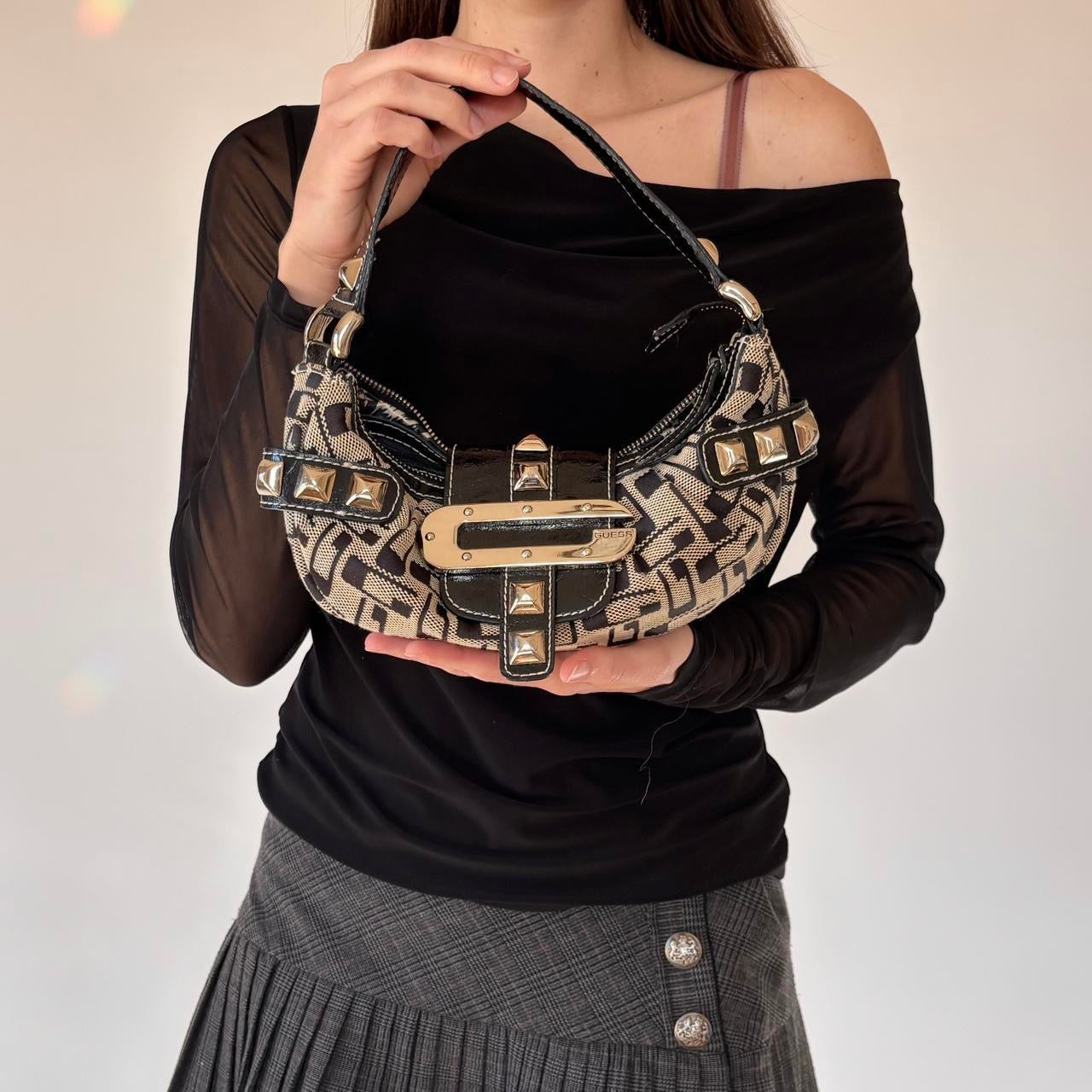 Y2K Guess Monogram Studded Bag