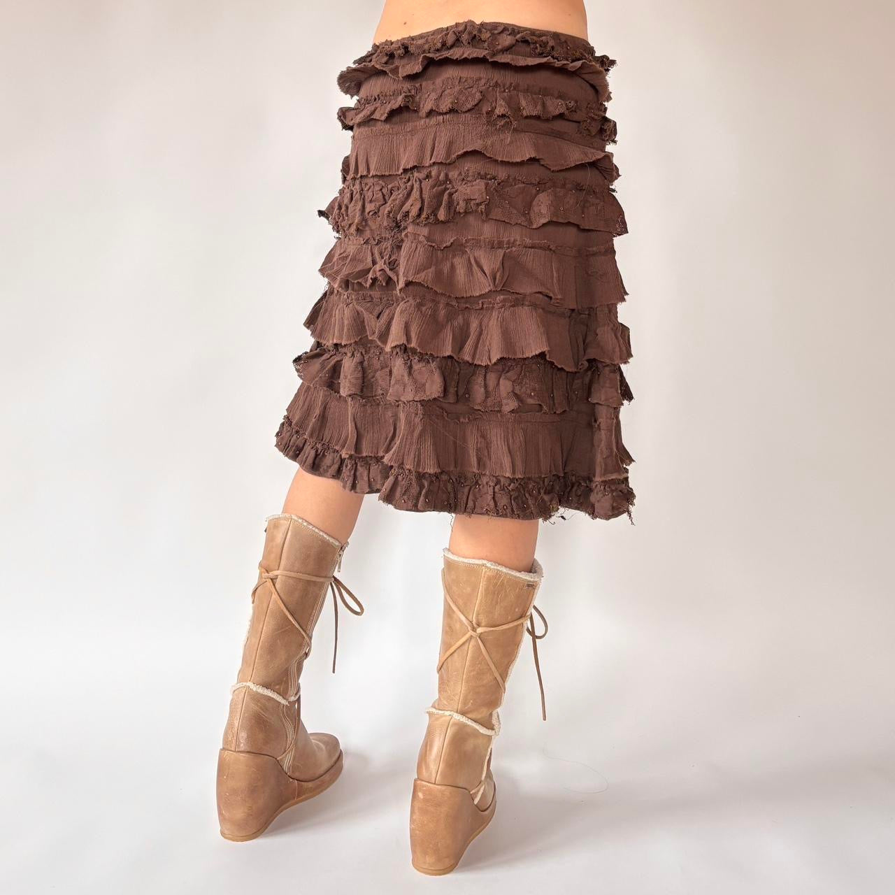 Y2K Ruffly Tiered Cotton Skirt (S)