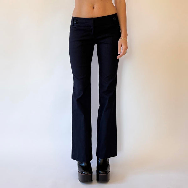 Y2K Low Rise Navy Pinstripe Trousers (XXS/XS)