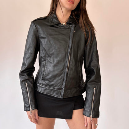 Wilson’s Leather Black Biker Jacket (M)