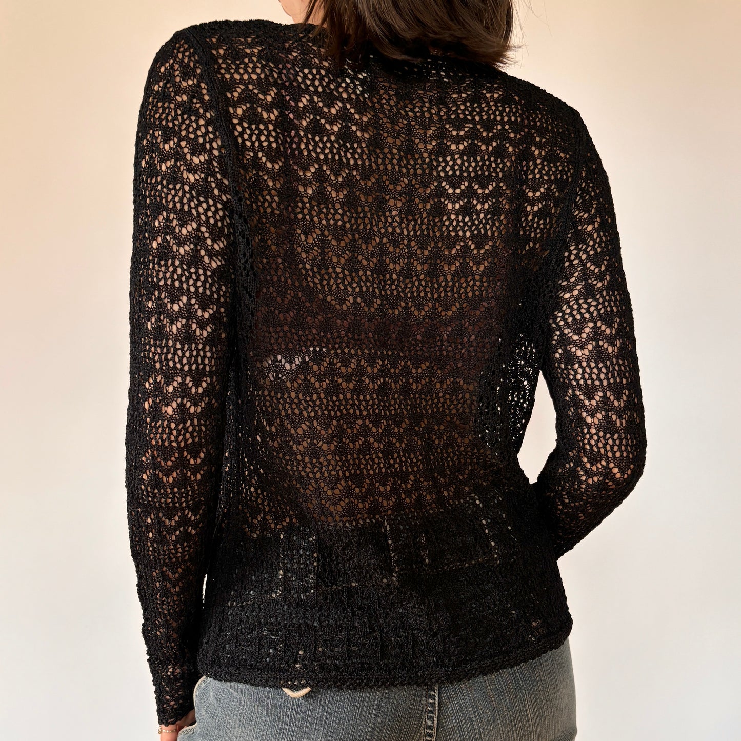 90s Noir Crochet Cardigan (M)