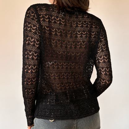 90s Noir Crochet Cardigan (M)