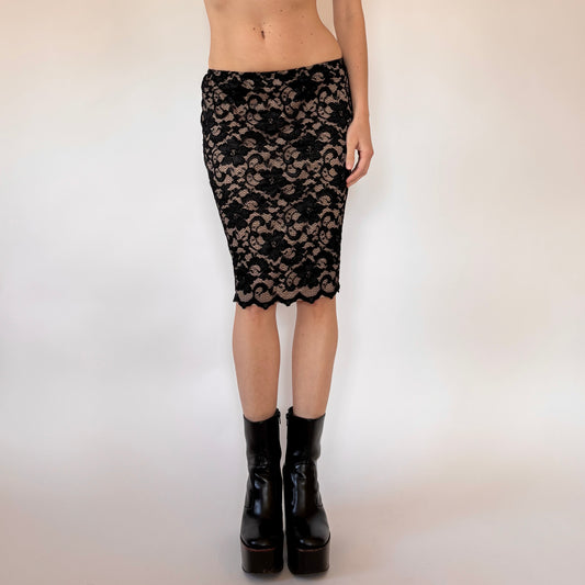 90s Noir Lace Midi Skirt (XS)