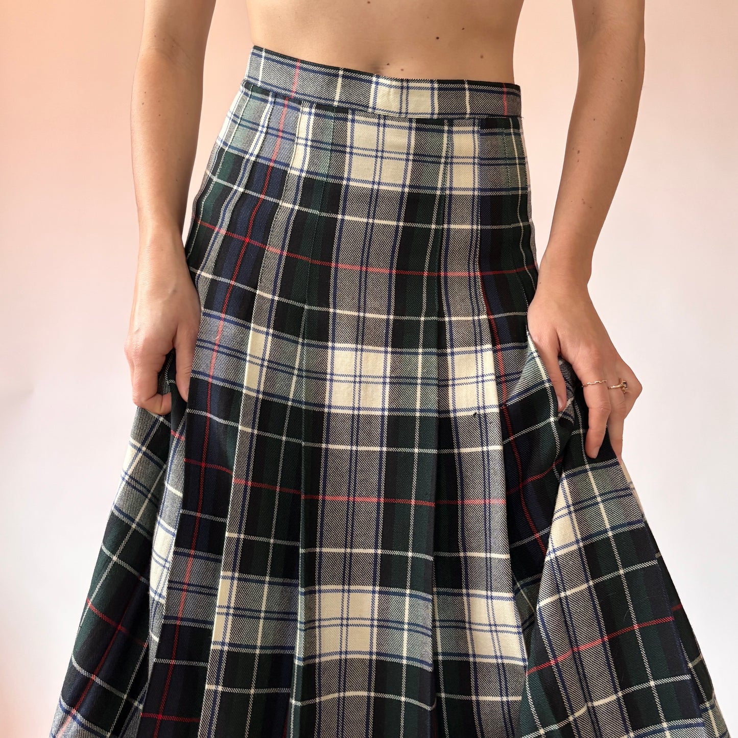 Vintage Wool Plaid Midi Skirt (XS)
