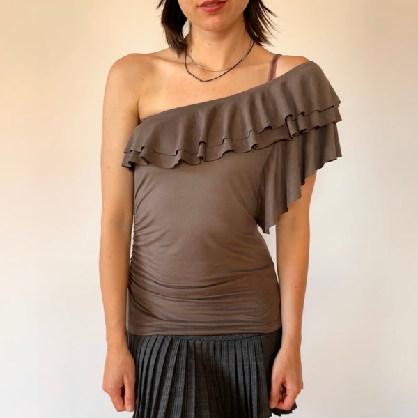 Y2K One Shouldered Ruffle Tank (XS/S)