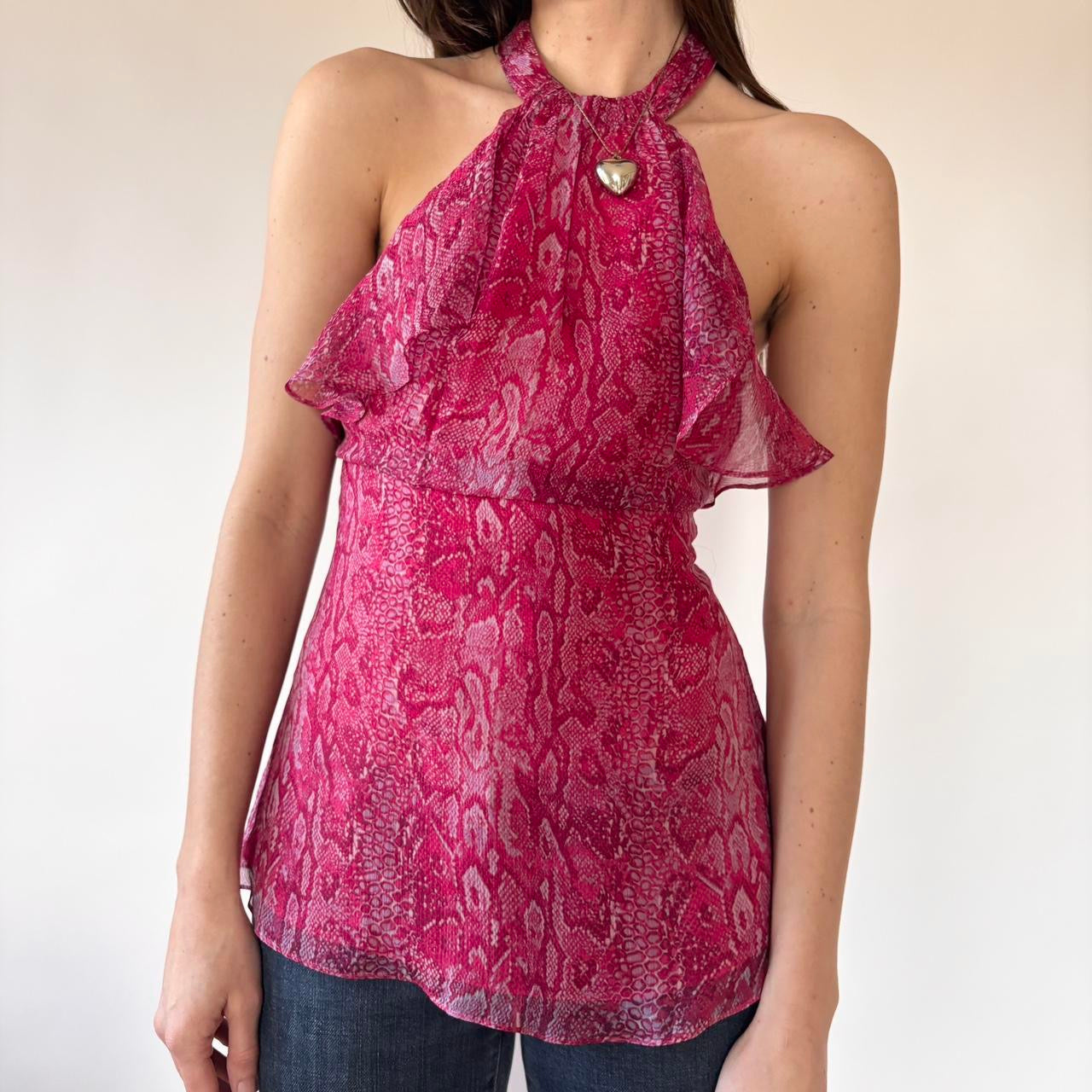 BCBG Silk Snakeskin Halter Top (XS)