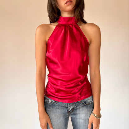2000s Cherry Satin Halter (S/M)